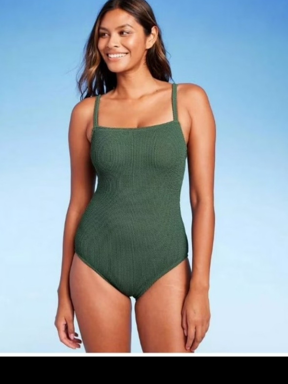 Kona Sol dark green textured one piece swimsuit